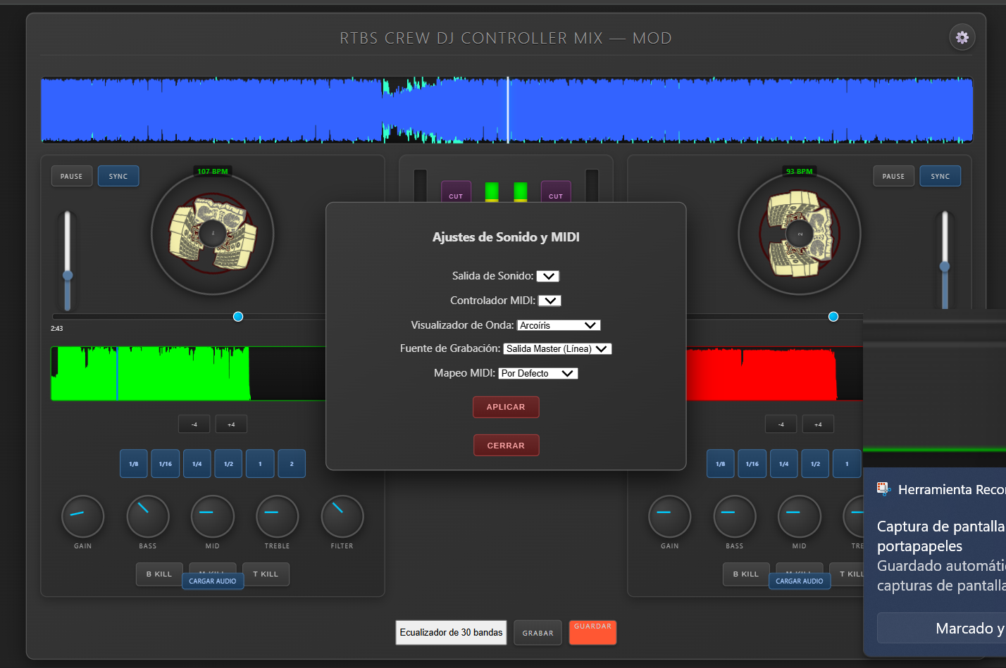 Ajustes de sonido y MIDI del DJ Controller